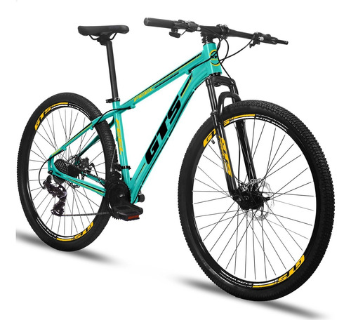 Bicicleta Aro 29 Gts Feel Aluminio 24 Marchas Freio A Disco Cor Verde Agua/preto/amarelo Tamanho Do Quadro 17