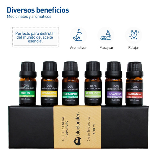 Kit De 12 Aceites Esenciales Para Difusor Aromaterapia 10 Ml