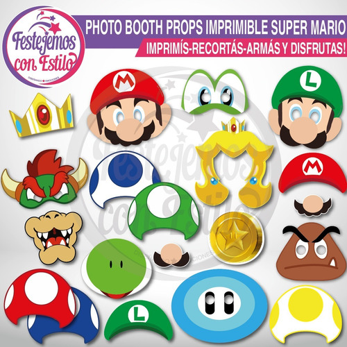 Photo Props Imprimible Super Mario Carteles Para Fotos
