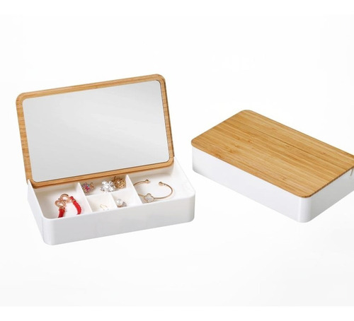 Imagen 3 de 4 de Alhajero Organizador Joyas Anillos Con Espejo Tapa Madera