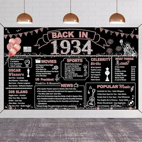 Decoración Fiesta 90 Cumpleaños Vintage Oro Rosa - 6x3 6ft