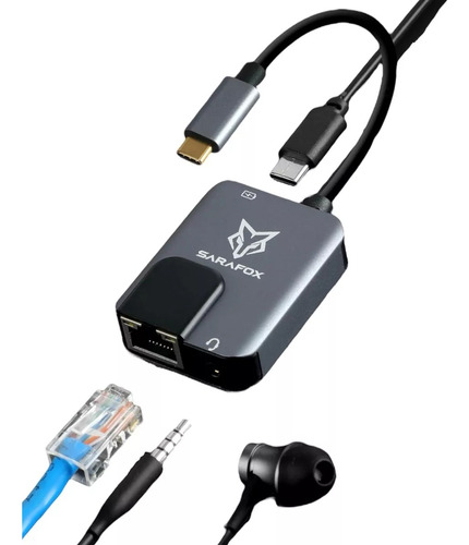 Adaptador 3 En 1 Gaming Sarafox Para Celular Ethernet Tipo C