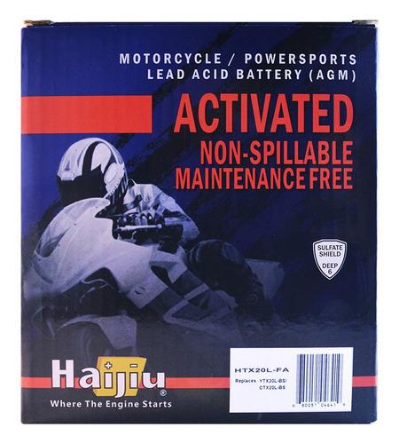 Imagen 3 de 9 de Batería Moto Haijiu Htx20l-fa Agm Gel Libre Mantenimiento