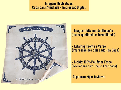 Imagem 8 de 8 de Kit 6 Capas De Almofada Náutica Marinheiro Azul 42cm