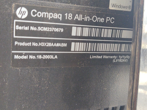 All In One Hp Compaq 18 2003la Piezas No Funciona (Usado)