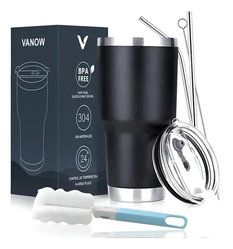 Vaso Térmico De 30oz Acero Inoxidable Con Popote Y Cepillo Color Negro (cepillo+popote) Negro (cepillopopote)