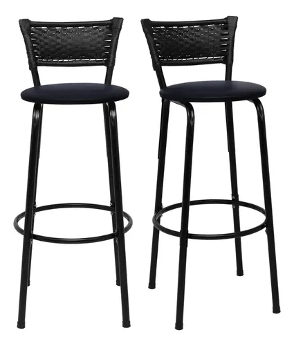 Cadeiras Para Bancada Alta Americano Bistrô Bar 2u Exclusiva Banqueta Cyber Preta Preto