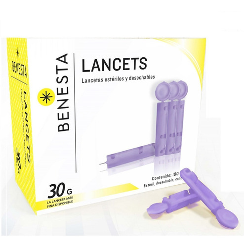 Imagen 1 de 5 de 100 Lancetas Universales Glucosa Estériles Benesta 30g