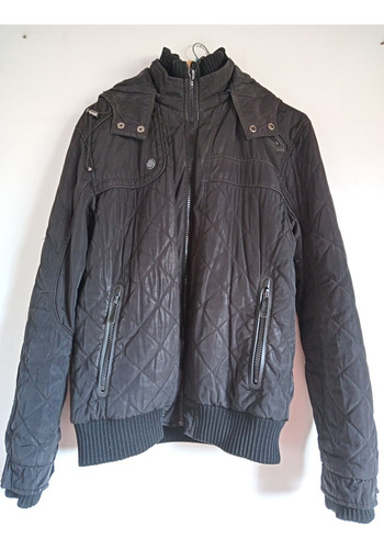 Campera Negra Xl Hombre Impermeable Capucha Forrada Excelent