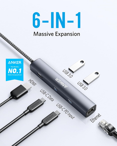 Hub Usb-c 6 En 1 Con Hdmi 4k Y 65w Para Macbook Y iPad Pro