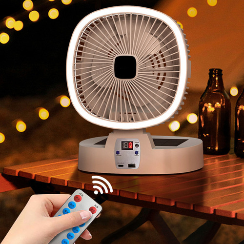 Ventilador 5000mah Solar Recargable Para Camping,con Luz Led