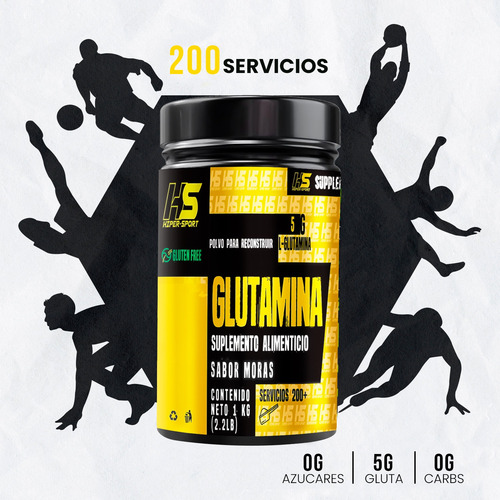 Glutamina Hiper Sport 1kg Varios Sabores Moras