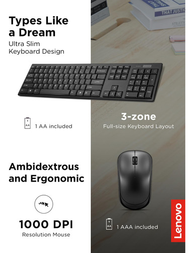Combo De Teclado Y Ratón Lenovo 100 Wireless Black