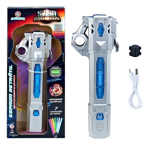 Brinquedo Espada Retrátil Star Guardian 7 Cores Polibrinq Cor Azul