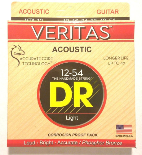 Encordoamento Violão Aço 012 Dr Strings Veritas Vta-12