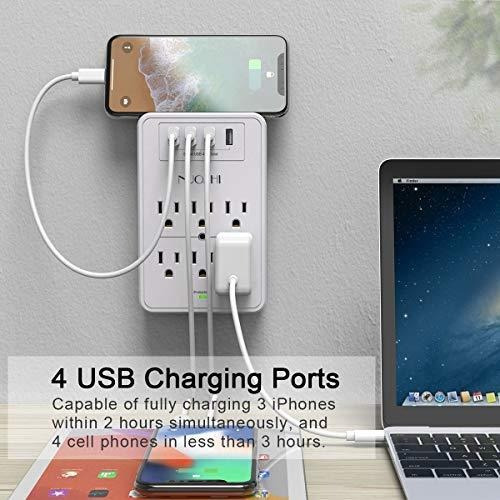 Nuozhi Cargador Pared Usb Extension 6 Toma 4 Puerto 1680