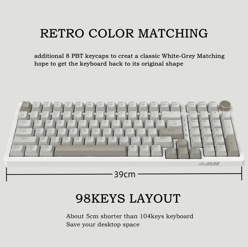 Teclado Mecânico Com Fio Retrô Ak992, Layout Completo De 98