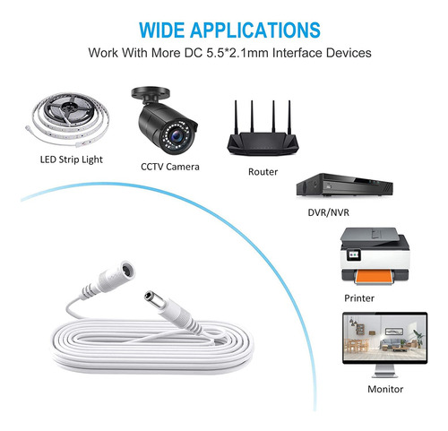 Cable De Extensión De Alimentación Para Camara 2,1x5,5mm 5 M