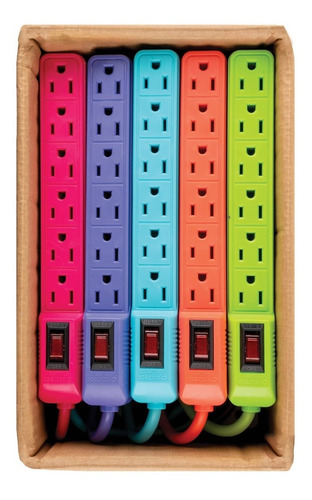 2 Pz Extensión Eléctrica Multicontactos 6 Entradas 6 Colores