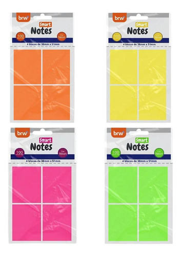 Blocos De Notas Adesivas - Brw - Smart Notes Neon - Laranja