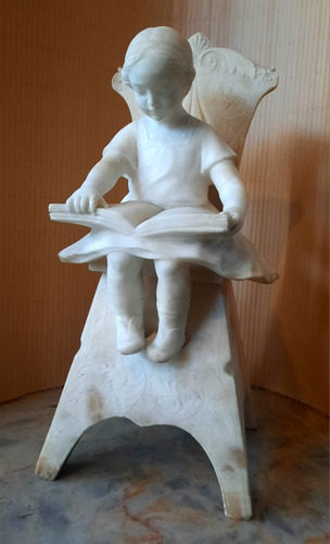 Figura Escultura Estatua De Alabastro Italiano Niña Leyendo 