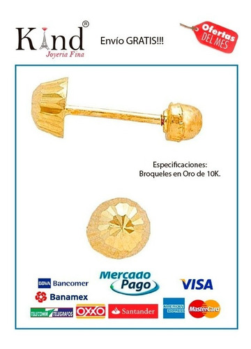 Imagen 2 de 2 de Broquel Hongo Recto No. 1 Oro 10k - 264