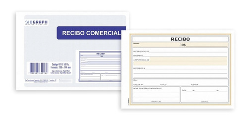20 Blocos De Recibo Comercial 2 Cores 50 Fl Sidgraph - 4018