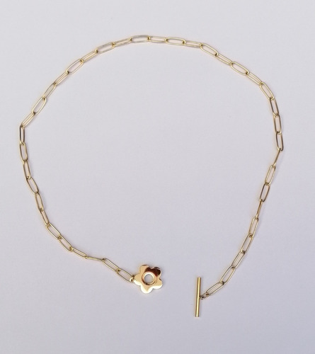 Imagen 3 de 3 de Collar Dorado Dije Flor Eslabones Buchón Broche T Mujer