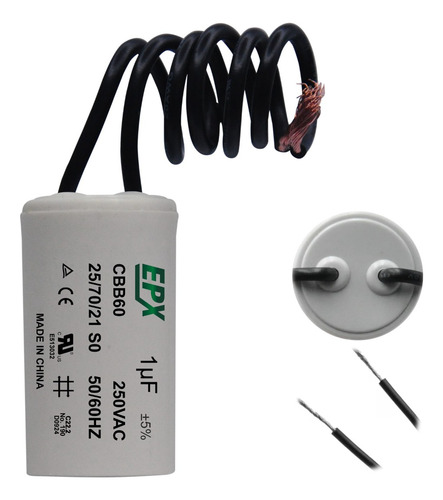 Capacitor Permanente 1uf 250v 2 Fios Cbb60 Motor Eletrico