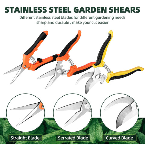 3 Pack Garden Pruning Shears, Stainless Steel Garden Shears
