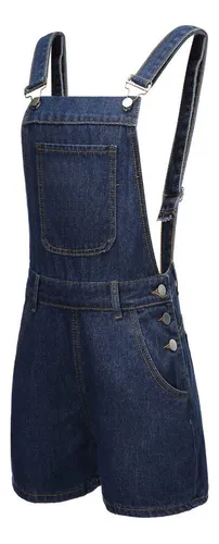 Overol De Mezclila Mujer Short Moda Simple Multibolsillos