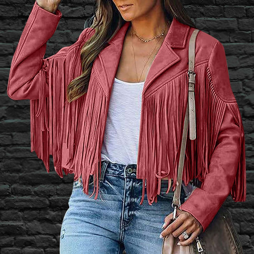 Abrigo Con Flecos Para Mujer, De Gamuza Sintética, Cómodo, Estilo Vaquero