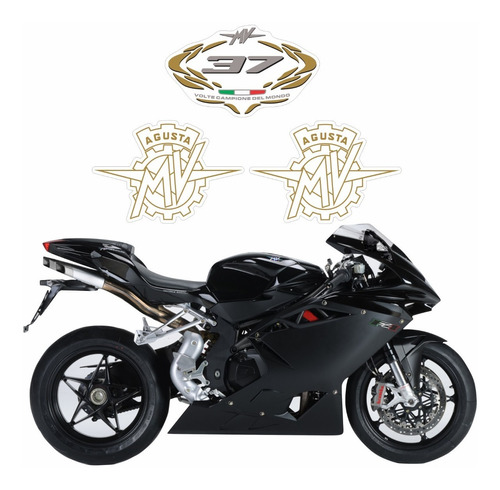 Kit Adesivos Compatível Tanque Mv Agusta F4 Preta-dourado 19