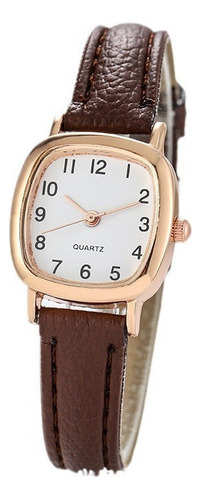 K 1 Reloj De Cuarzo Con Esfera Cuadrada Y Correa Marrón.