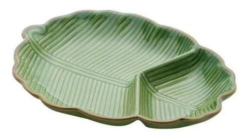 Petisqueira Travessa Decorativo Em Cerâmica Banana Leaf Lyor Cor Verde