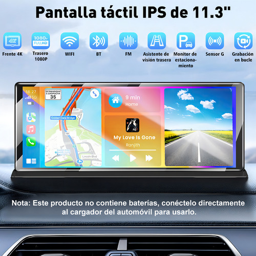 Estéreo portátil essgoo wifi 4K de 11.3 pulgadas 3 en 1 con dashcam y carplay