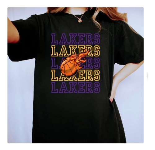 Polera Unisex Lakers Nba Basket Los Angeles Letras Estampado