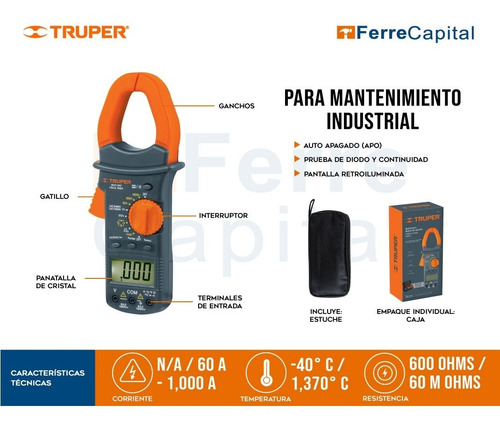 Imagen 2 de 8 de Multímetro Mantenimiento Industrial Con Gancho Truper 10404