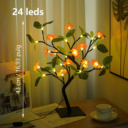 Lámpara Árbol De Bonsái Con 24 Decoraciones Led Luces Baihan