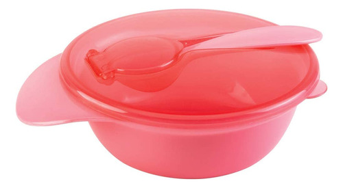 Pratinho Fundo Refeição Bebê Bowl Papinha Tampa Colher Rosa