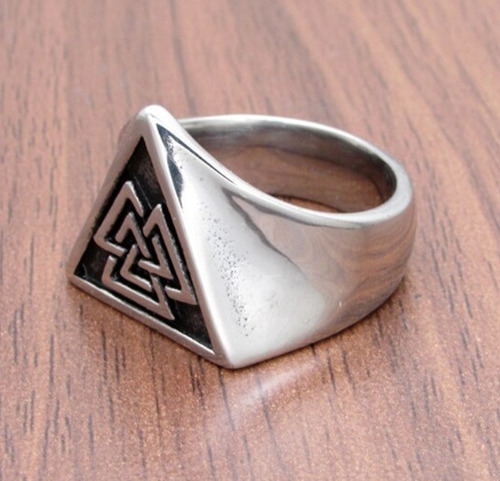 Anillo Valknut Simbolo Vikingo Triangular Acero Inoxidable