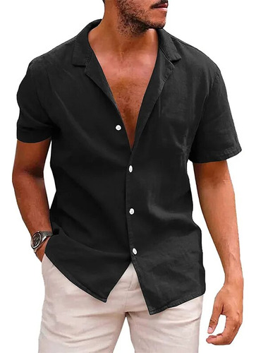 Camisa De Manga Corta Para Hombre, Camisa De Lino Y Algodón