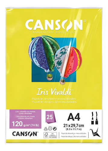 Pct Papel Iris Vivaldi 25fls A4 120gr Canson A Cor Cor Amarelo Canário