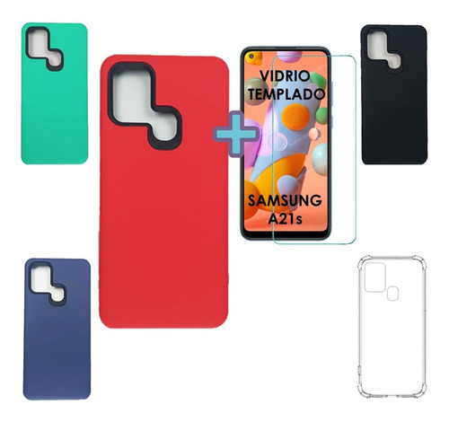 Funda Protector Samsung Galaxy A21s Y Vidrio Templado