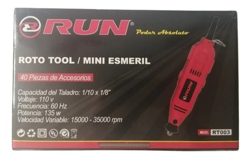 Roto Motor Tool, Mini Esmeril, Dremel, 40 Pzs, 135w. Run