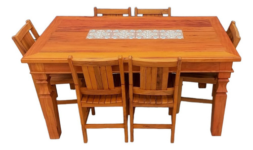 Mesa De Jantar Com 6 Cadeiras Cor Escura Com Ladrilhos