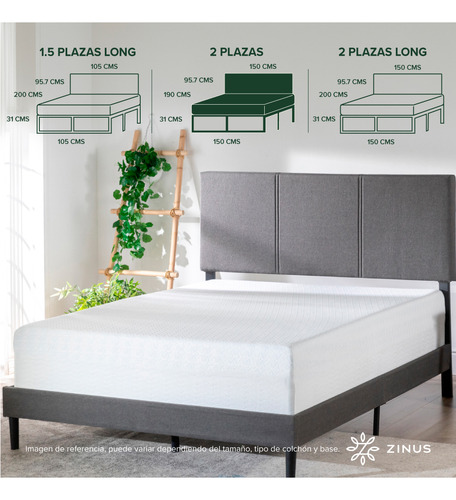 Cama Cambril Zinus Colchon Espuma Green Tea 2 Plazas