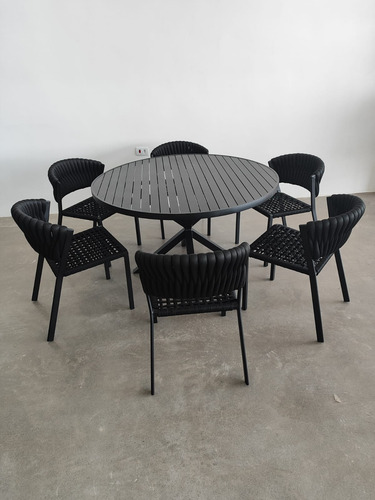Jogo De Mesa Artisan Com 6 Cadeiras Alumínio Tricô Náutico