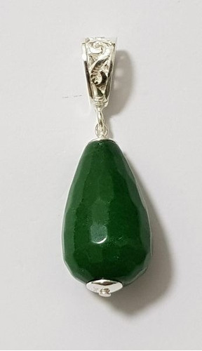 Dije Gota Jade Verde Natural Facetado Filigrana Plata 925  