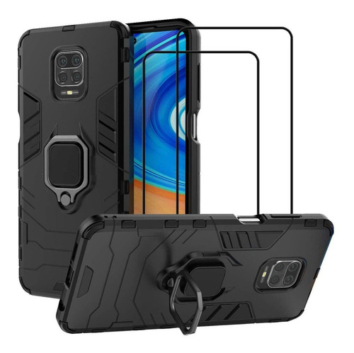 Funda Con Soporte + 2 Vidrios Templados Xiaomi Redmi Note 9s